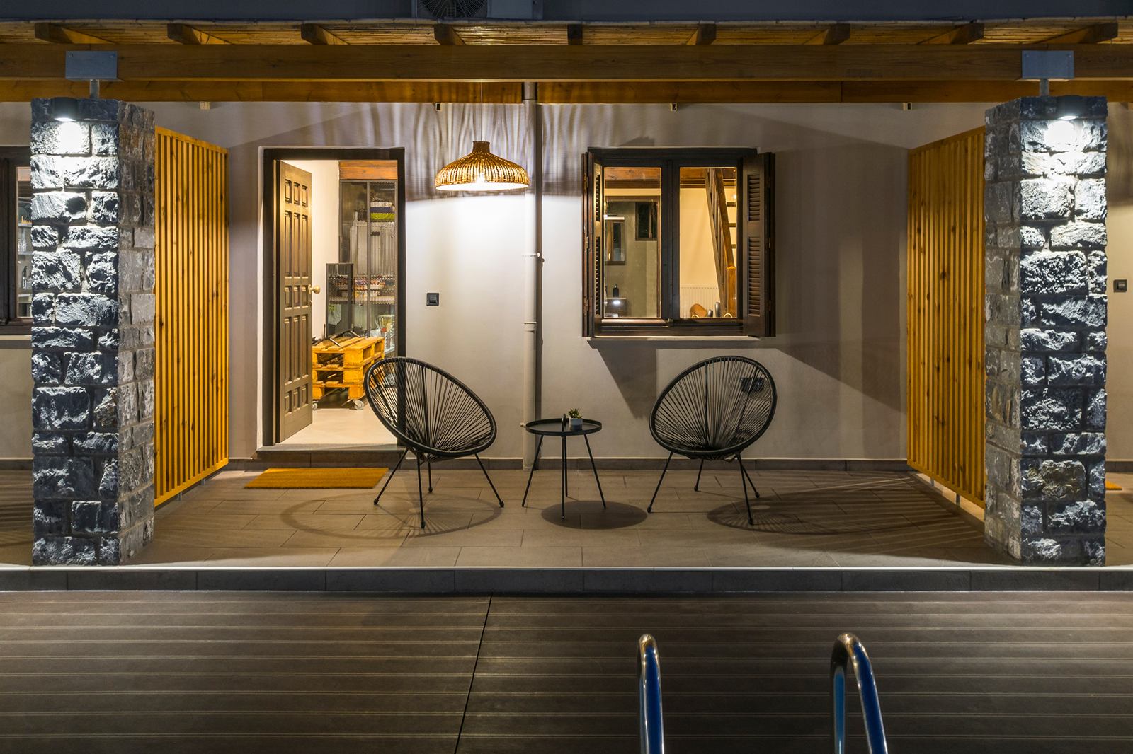 Covered terrace at the entrance of a house